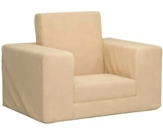 Vaikiška sofa-lova, kreminės spalvos, minkštas pliušas