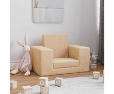 Vaikiška sofa-lova, kreminės spalvos, minkštas pliušas