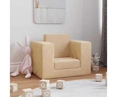 Vaikiška sofa-lova, kreminės spalvos, minkštas pliušas