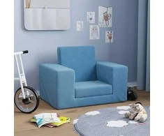 Vaikiška sofa-lova, mėlynos spalvos, minkštas pliušas
