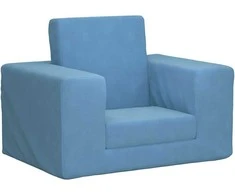 Vaikiška sofa-lova, mėlynos spalvos, minkštas pliušas
