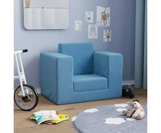 Vaikiška sofa-lova, mėlynos spalvos, minkštas pliušas