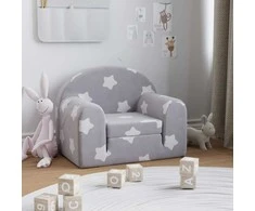 Vaikiška sofa-lova, pilka, minkštas pliušas, su žvaigždėmis