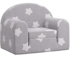 Vaikiška sofa-lova, pilka, minkštas pliušas, su žvaigždėmis