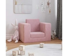 Vaikiška sofa-lova, rožinės spalvos, minkštas pliušas