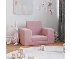 Vaikiška sofa-lova, rožinės spalvos, minkštas pliušas