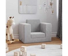 Vaikiška sofa-lova, šviesiai pilkos spalvos, minkštas pliušas