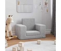 Vaikiška sofa-lova, šviesiai pilkos spalvos, minkštas pliušas