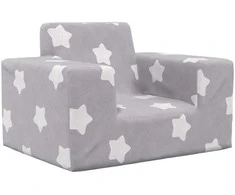 Vaikiška sofa, šviesiai pilka, minkštas pliušas, su žvaigždėmis