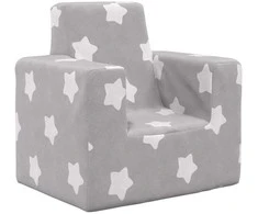Vaikiška sofa, šviesiai pilka, minkštas pliušas, su žvaigždėmis
