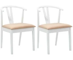 Valgomasis krėslas 2 pcs Balta ir ruda Kietas gumos medis