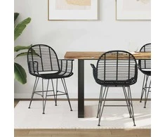 Valgomasis krėslas 2 pcs Ratanas ir Geležis Juoda