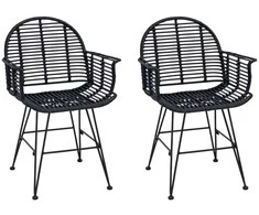 Valgomasis krėslas 2 pcs Ratanas ir Geležis Juoda