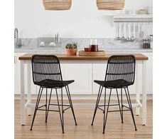 Valgomojo kėdė 2 pcs Juoda 41 x 55 x 85 cm Ratana ir Plienas