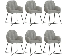 Valgomojo kėdės 6 pcs Aksomas Šviesiai pilka 55 x 50 x 84 cm