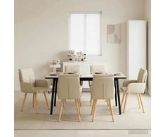 Valgomojo kėdės 6 pcs Audinys Kreminė 60 x 56 x 96 cm