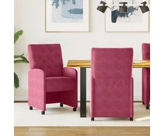 Valgomojo Kėdės su Ratukais 2 pcs Vyno raudonumo Aksomas