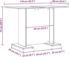 Valgomojo stalas, sendintos medienos, 110x60x75 cm, MDP