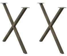 Valgomojo stalo kojelės, X formos, 2 vnt., natūralus plienas, 90x(72-73) cm, plienas