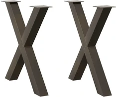 Valgomojo stalo kojelės, X formos, 2 vnt., natūralus plienas, 80x(72-73) cm, plienas