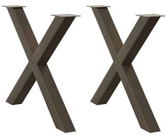 Valgomojo stalo kojelės, X formos, 2 vnt., natūralus plienas, 90x(72-73) cm, plienas