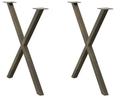 Valgomojo stalo kojelės, X formos, 2 vnt., natūralus plienas, 80x(72-73) cm, plienas