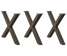 Valgomojo stalo kojos, X formos, 3 vnt., natūralus plienas, 90x(72-73) cm, plienas