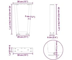 Kavos staliuko kojelės, V formos, 2 vnt., baltos, 38x(42-43,3) cm, plienas