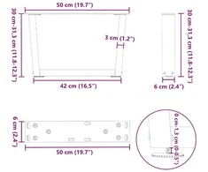 Kavos staliuko kojelės, V formos, 2 vnt., baltos, 50x(30-31,3) cm, plienas