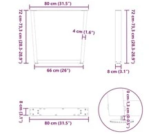 Valgomojo stalo kojelės, V formos, 2 vnt., juodos, 80x(72-73,3) cm, plienas