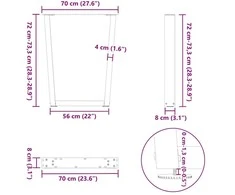 Valgomojo stalo kojelės, V formos, 2 vnt., natūralus plienas, 70x(72-73,3) cm, plienas
