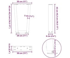 Kavos staliuko kojelės, V formos, 2 vnt., natūralus plienas, 38x(42-43,3) cm, plienas