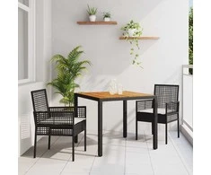 Lauko baldų komplektas Sodo valgomojo komplektas 3 pcs Juoda poliratanas