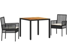 Lauko baldų komplektas Sodo valgomojo komplektas 3 pcs Juoda poliratanas