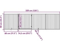 Šuns varteliai su sulankstomomis durelėmis, 4 panelės, balti, 320 cm, tuopos mediena