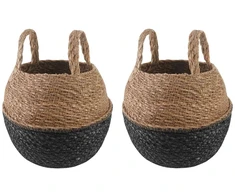 Vazonas su rankenomis 2 pcs Juoda Ø 22 x 20 cm 100% Jūros žolė