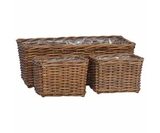 Vazonų krepšys su saugykla 3 pcs Ruda Kubu ratanas