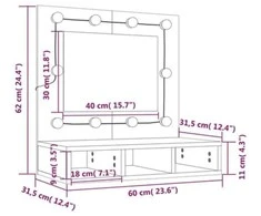 Veidrodinė spintelė su LED apšvietimu, ąžuolo, 60x31,5x62cm