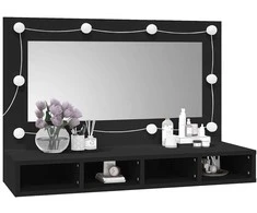 Veidrodinė spintelė su LED apšvietimu, juoda, 90x31,5x62cm