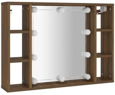Veidrodinė spintelė su LED apšvietimu, ruda ąžuolo, 76x15x55cm