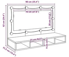 veidrodinė spintelė su LED Old Wood 90x31,5x62 cm