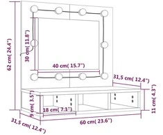 Veidrodinė spintelė su LED, pilka ąžuolo, 60x31,5x62cm