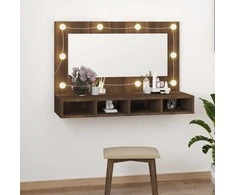 Veidrodinė spintelė su LED, ruda ąžuolo, 90x31,5x62 cm