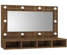 Veidrodinė spintelė su LED, ruda ąžuolo, 90x31,5x62 cm