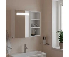Veidrodinė vonios kambario spintelė su LED, balta, 60x13x52cm