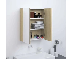 Veidrodinė vonios spintelė, balta ir ąžuolo, 60x15x75cm, MDF