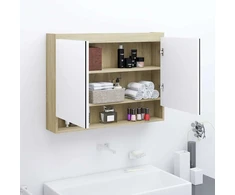 Veidrodinė vonios spintelė, balta ir ąžuolo, 80x15x60cm, MDF