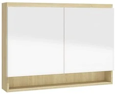 Veidrodinė vonios spintelė, balta ir ąžuolo, 80x15x60cm, MDF