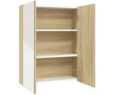 Veidrodinė vonios spintelė, balta ir ąžuolo, 60x15x75cm, MDF