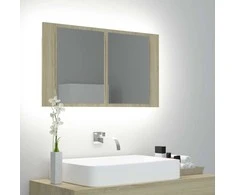 Veidrodinė vonios spintelė su LED, ąžuolo, 80x12x45cm, akrilas